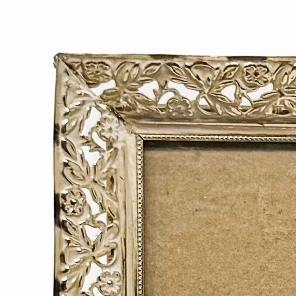 Vintage Photo Frame Ornate Filigree Metal Gold 8x10 MCM Hollywood Regency
